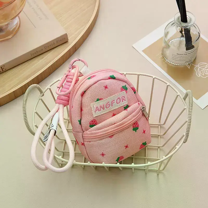 الفراولة المطبوعة على ظهره عملة حقيبة لطيف تغيير المال المحفظة مع المفاتيح المحمولة سماعة حقيبة التخزين المحفظة #1