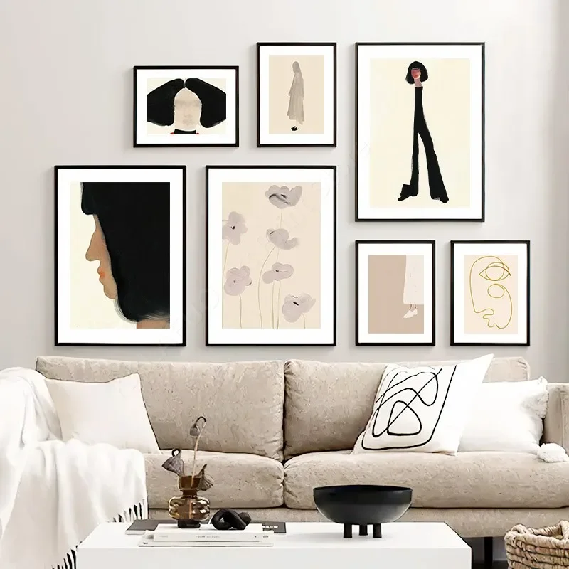 Frameless  Flower Geometry Line Face Modern Minimalist Posters Wall Art Prints Abstract Pictures Canvas Painting For Living Room