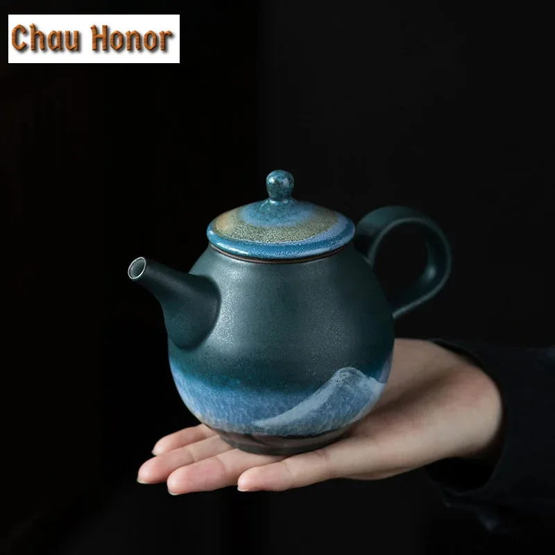 210ml Chinese Kiln Change Ink Porcelain Teapot Handmade Landscape Pot Tea Soaking Kettle Chinese Kung Fu Tea Tableware Ornaments