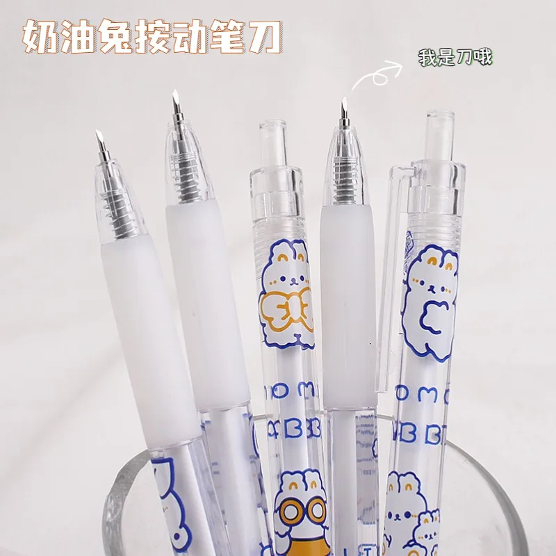 6pcs /set Cream rabbit & Macaron Color Knife Pen Dismantle the courier knife Supplies Portable Utility Knife Stationery