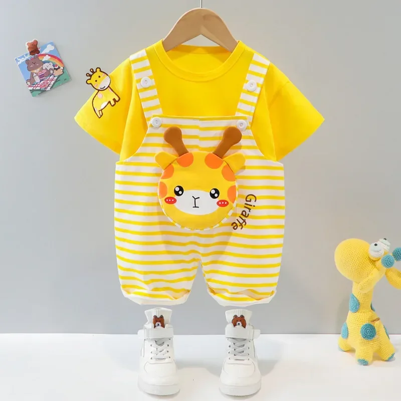 

New Summer Baby Clothes Suit Children Boys Girls Short Sleeved T-Shirt Overalls 2Pcs/Set Toddler Casual Costume Kids Tracksuits