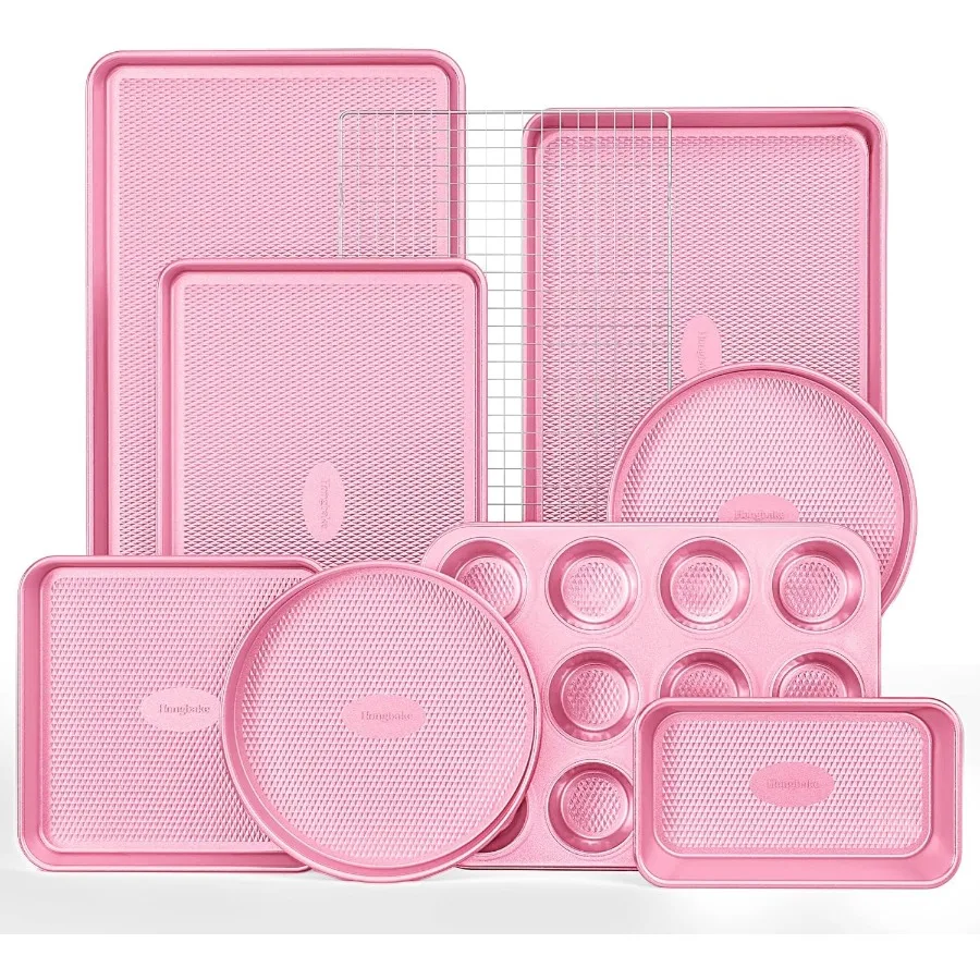 

9-Piece Baking Pans Set Nonstick, Stackable Non Toxic Bakeware Sets with Diamond Texture, Oven Pan Set for Cooking, Includes Coo