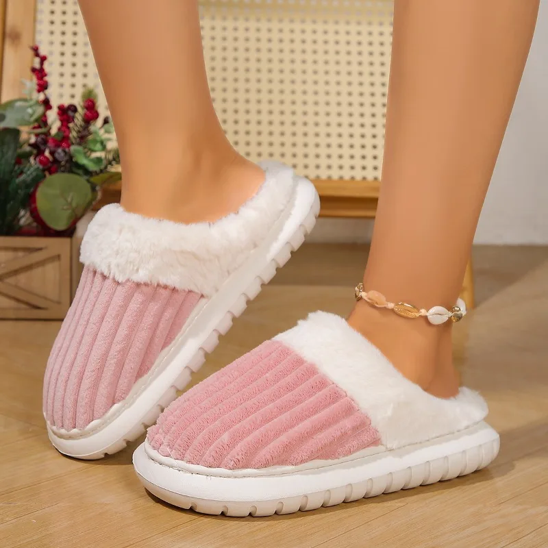 2024 Winter House Slippers Women Warm Designer Platform Shoes Woman Flats Furry Slip on  Plus Size  DW-8