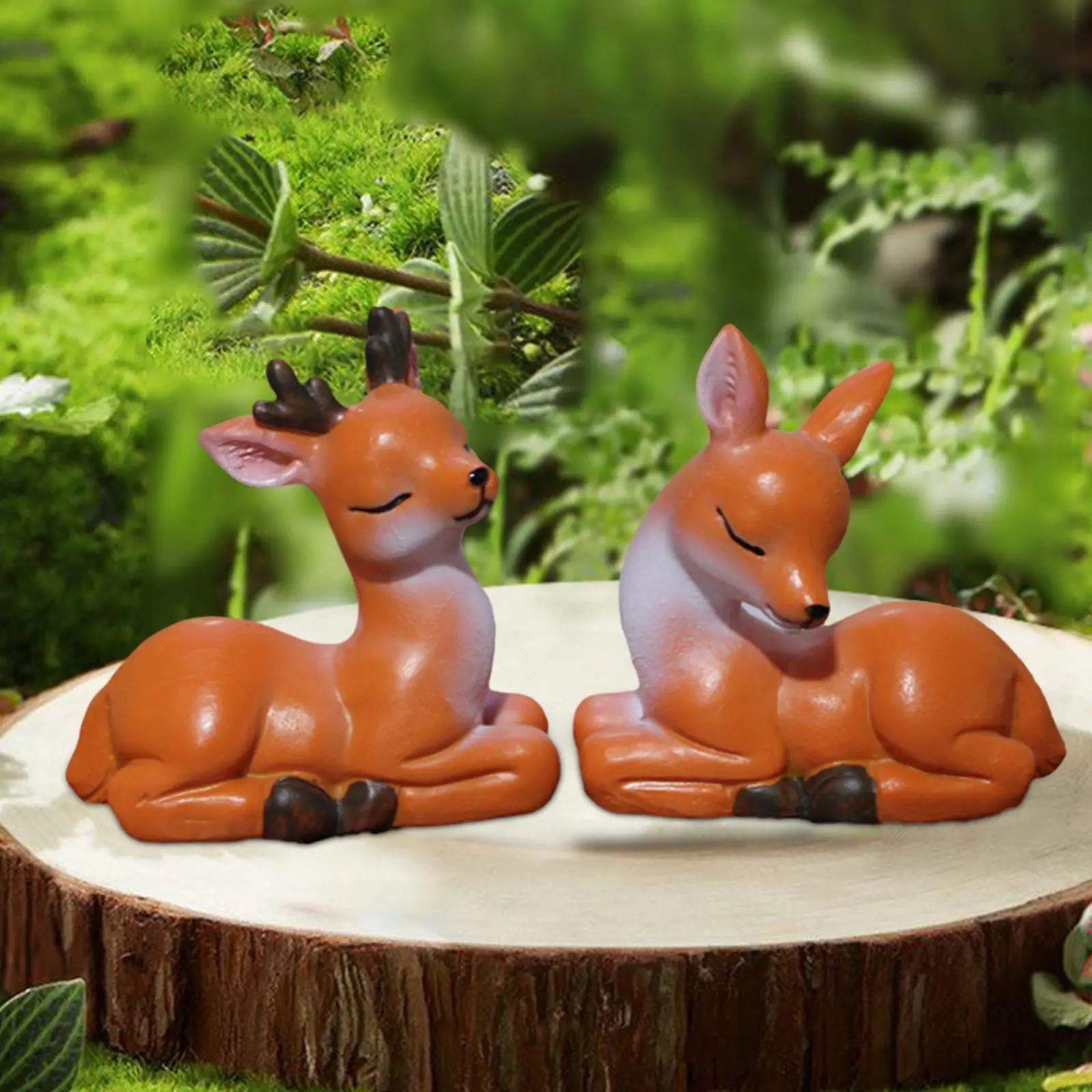 2-6pack 2Pcs Cute Deers Figurines Deer Animal Figurines for Potted Bedroom