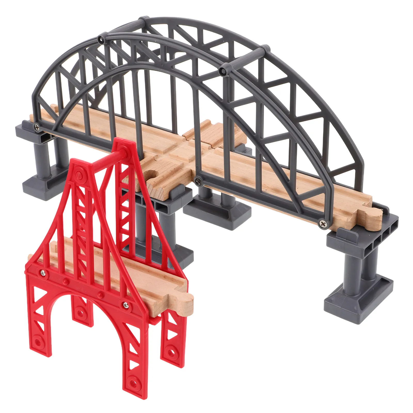 2pcs Wooden Train Track Suspension Bridge for Railway Layout Expansion & Play Set Decoration