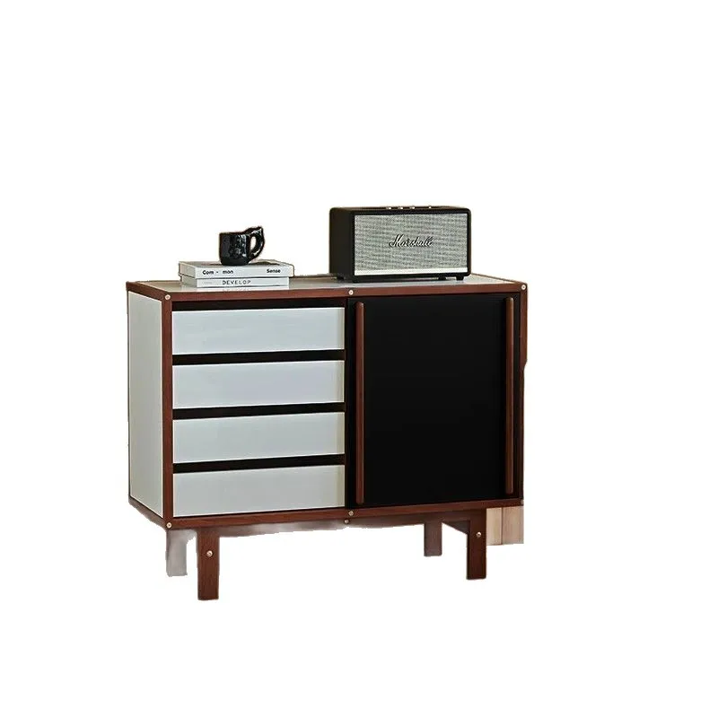 sliding door cabinet medieval solid wood side cabinet, dining side cabinet storage floor low cabinet Nordic retro
