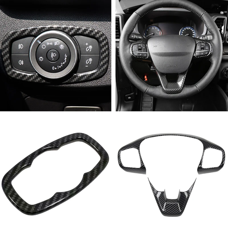 Für Ford Puma 2019 2020 2021 2022 2023 2024 Carbon Lenkrad Scheinwerfer Scheinwerfer Lampe Schalter