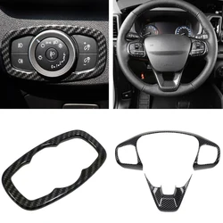 For Ford PUMA 2019 2020 2021 2022 2023 2024 Carbon Style Steering Wheel Headlight Head Light Lamp Switch Buttons Cover Trim
