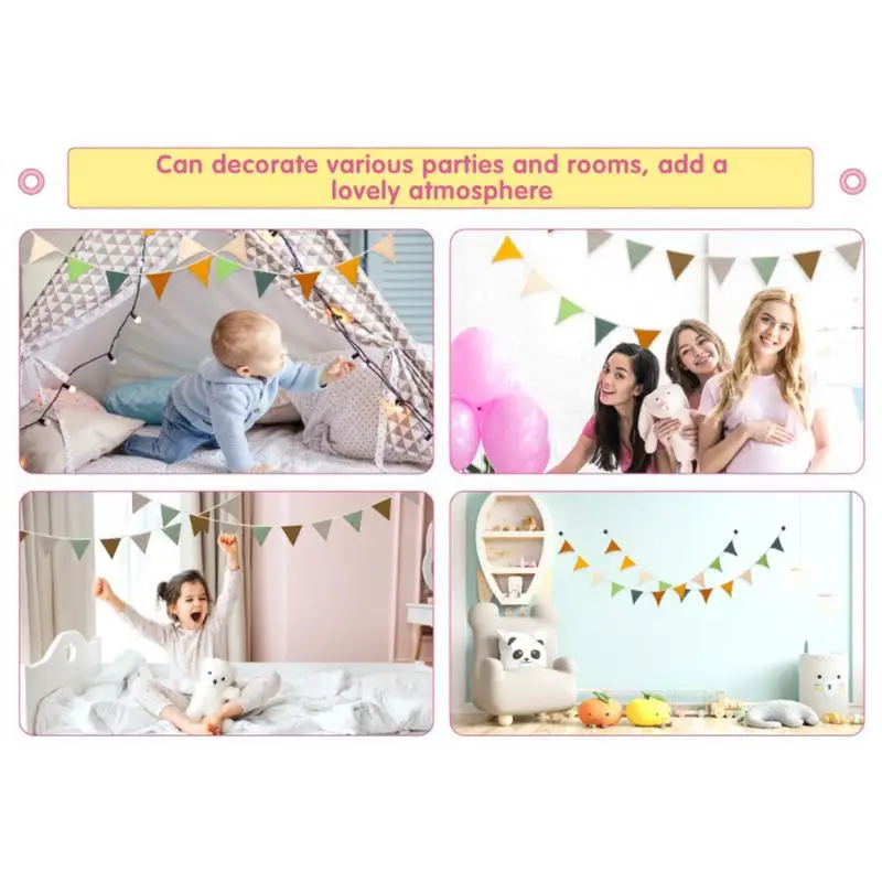 Hang Flag Banner Nursery Bunting Banner Flags Washable Cotton Fabric Triangle Pennant Garlands for Living Room and Bedroom