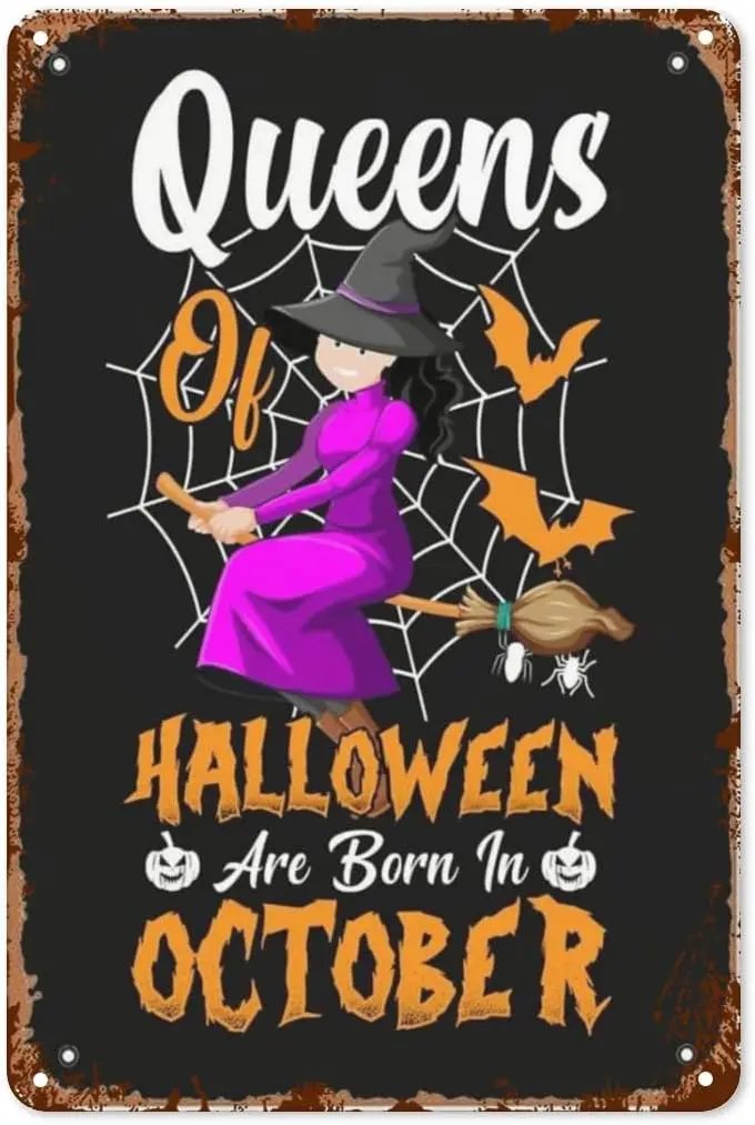 Retro Tin Signs Queens ofoween Are Born in October Vintage Wall Decor for Home,Garden & Office Life Quotes,Funny &  sign