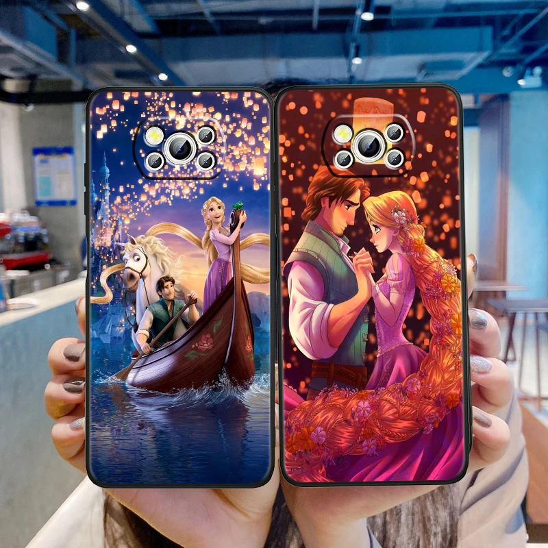 Tangled Rapunzel Cartoon For Xiaomi Mi Poco F5 F4 F3 X6 X5 X4 X3 M6 M5 M5S M4 M3 C65 Pro GT NFC 5G Black TPU Phone Case