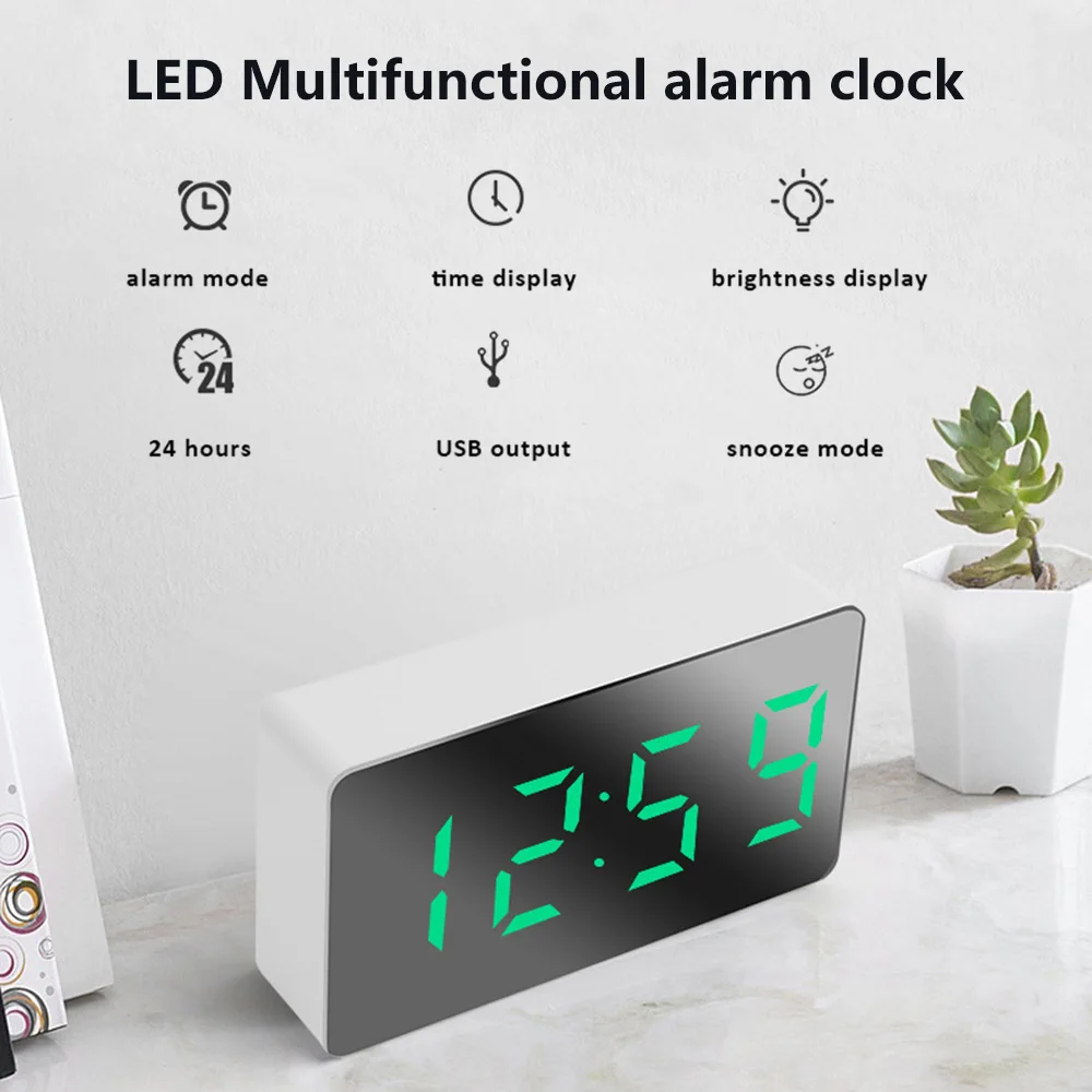 Led Digitale Spiegel Wekker Mini Klok Multifunctionele Snooze Display Tijd Nacht Lcd Licht Nachtmodus Bureaublad Tafelklok