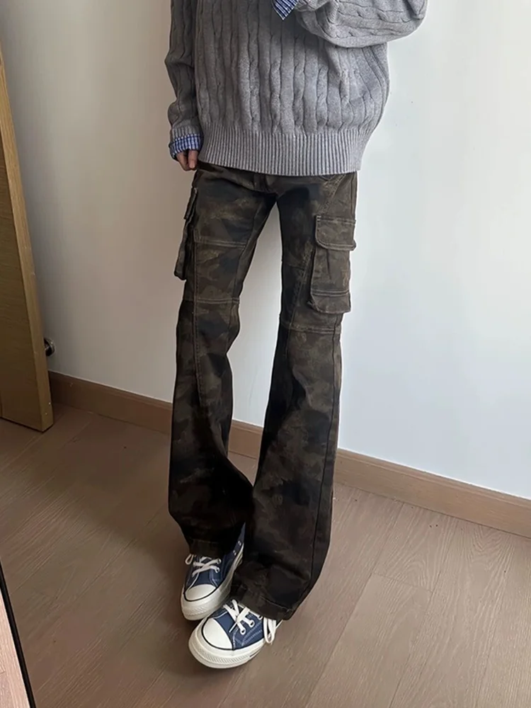 

Мужские джинсы в американском стиле High Street Vibe, камуфляжные, модные, весенне-осенние, облегающие, рабочие брюки со средней посадкой, ретро, повседневные