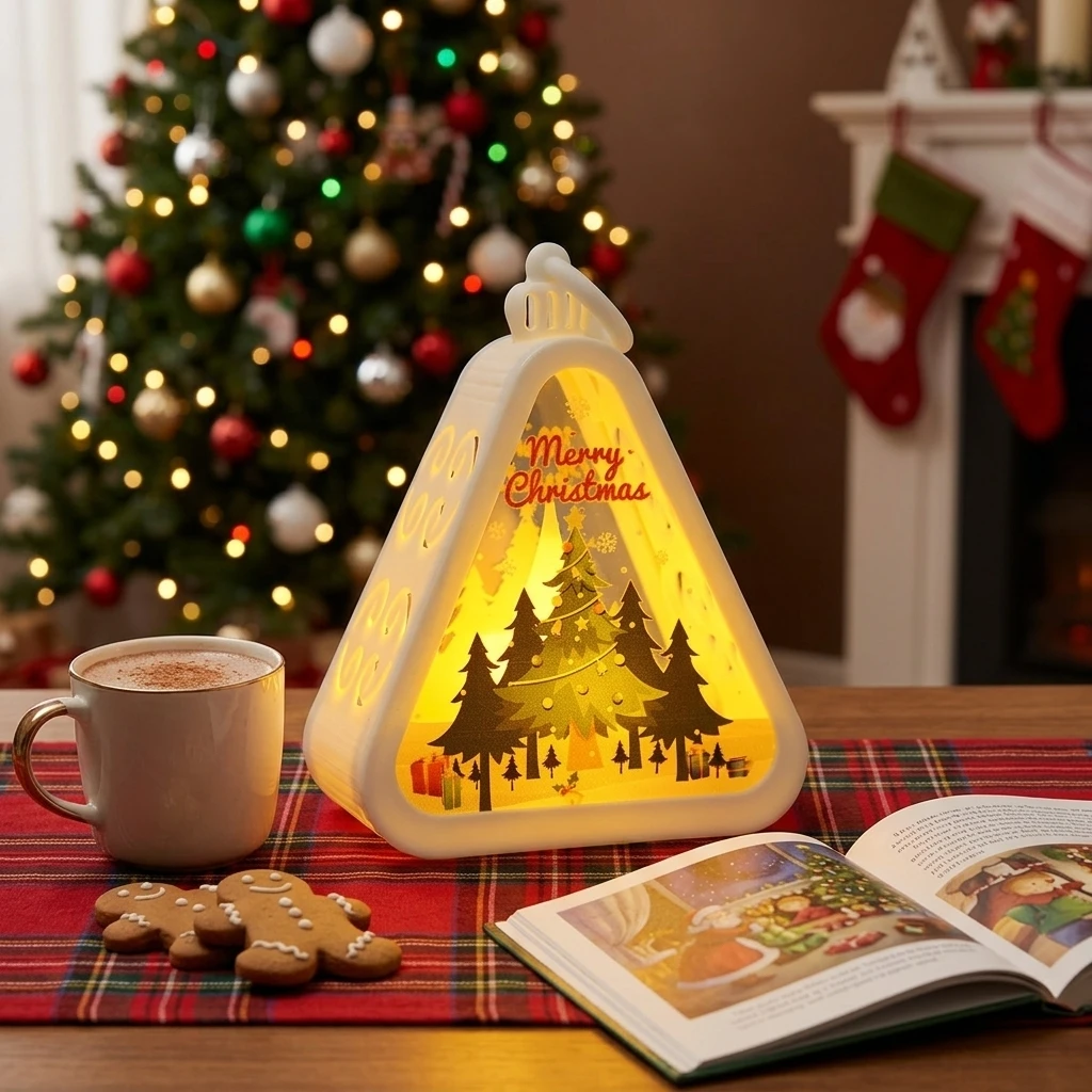 1PC Christmas Night Light Vintage Glass LED Tabletop Ornament Retro Holiday Decor for Home Party Store Window Display Gift