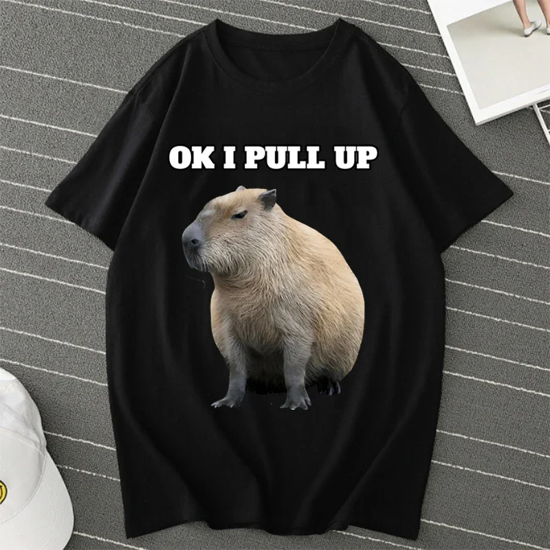 OK I PULL UP Capybaras Summer Breathable Tshirt Short Sleeves T Shirts Streetwear Capybaras T Shirt Men Women Unisex T-shirt Tee