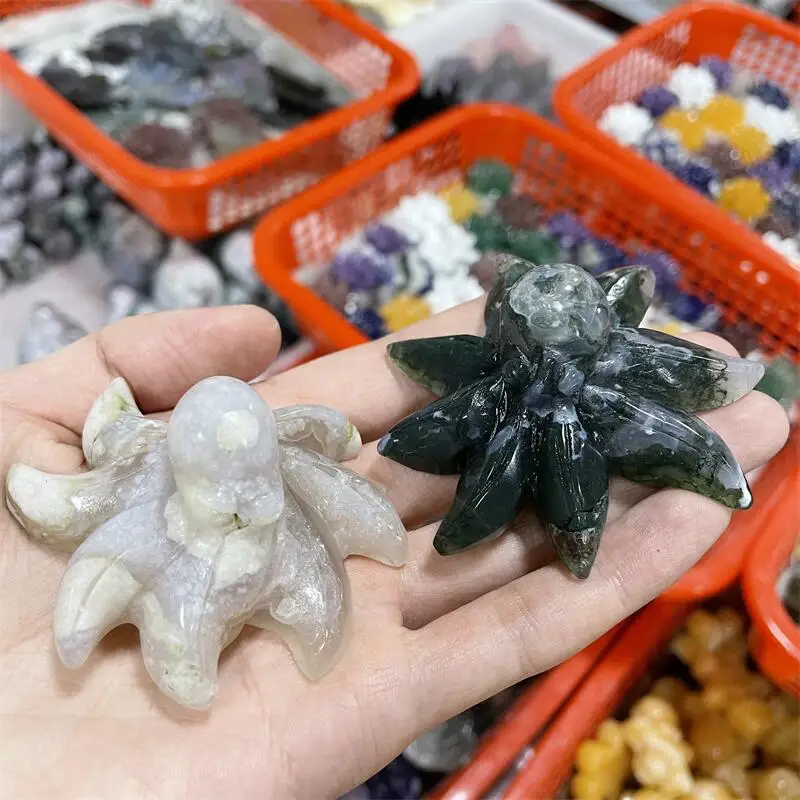 1pc Natural Agate Crystal Octopus Carving Hand Carving Animal Home Decoration DIY Chakra Ornaments