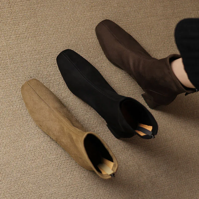 المرأة الجلد المدبوغ حذاء من الجلد ساحة تو كعب متوسط لينة مريحة سيدة أحذية الظهر زمم 2025 جديد وصول Phoentin FT4218