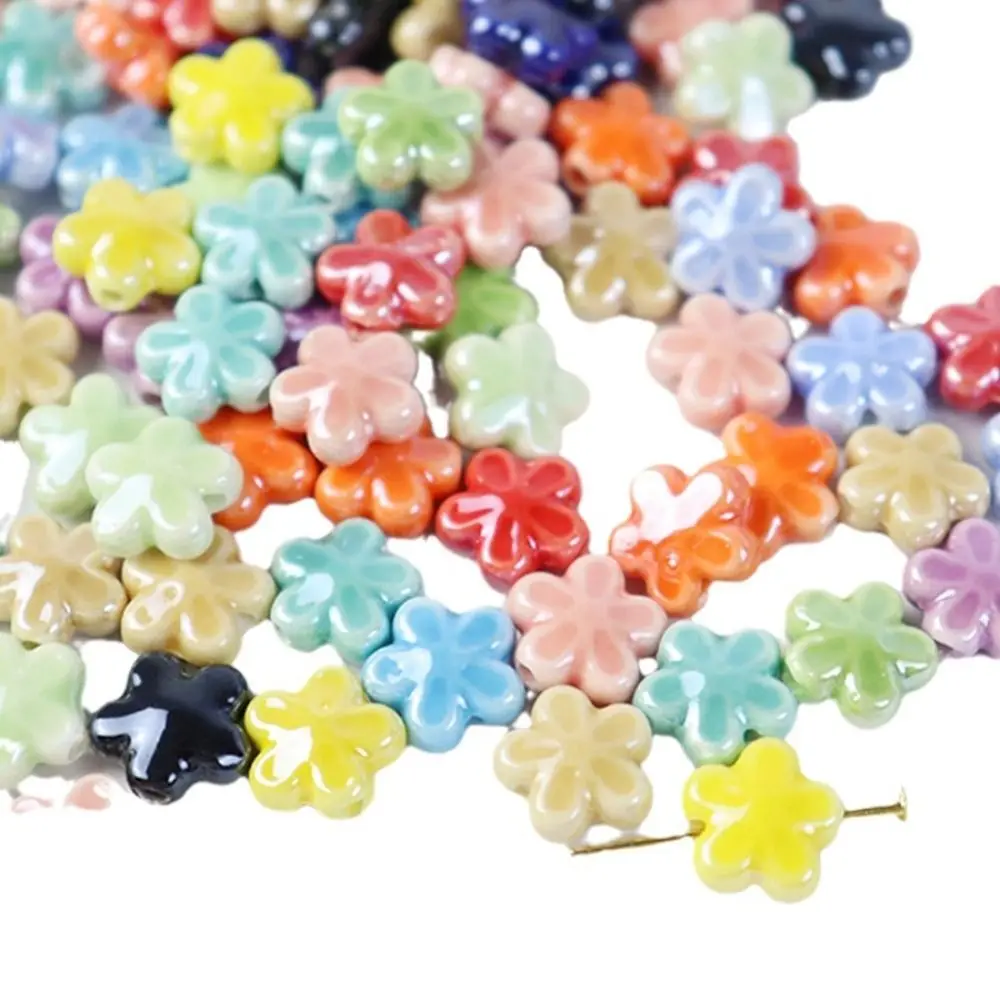 10pcs Handmade Craft Five-petaled Flower Bead Ceramic Fashion Ceramic Spacer Loose Beads 3D Necklace Earrings