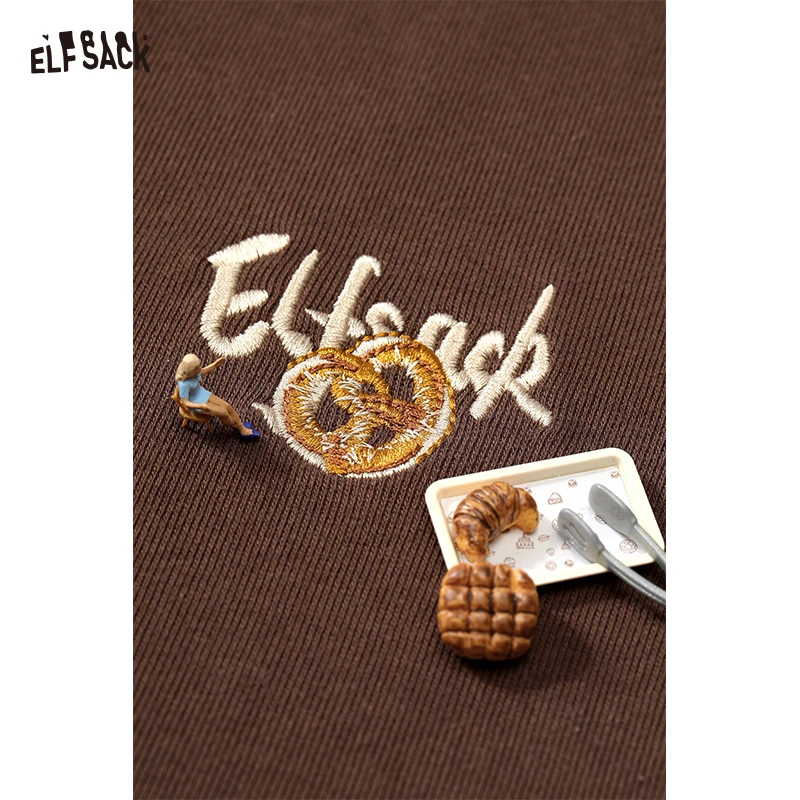 ELFSACK 2025 Autumn New Arrival Casual Embroidered Hooded Cardigan Petite Oversized Cropped Coat For Woman