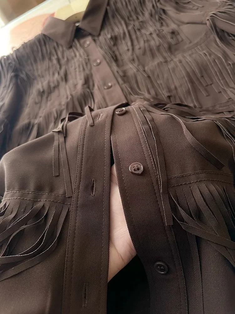 

European And American Style Fashionable Tassel Shirt For Women's Spring And Autumn Design, Loose Collar Top