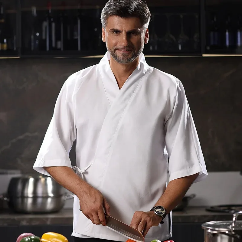 Uniforme de Chef de Sushi japonés, mangas 3/4, Kimono para hombres y mujeres, chaqueta de camarero de restaurante, abrigo de cocinero de cocina