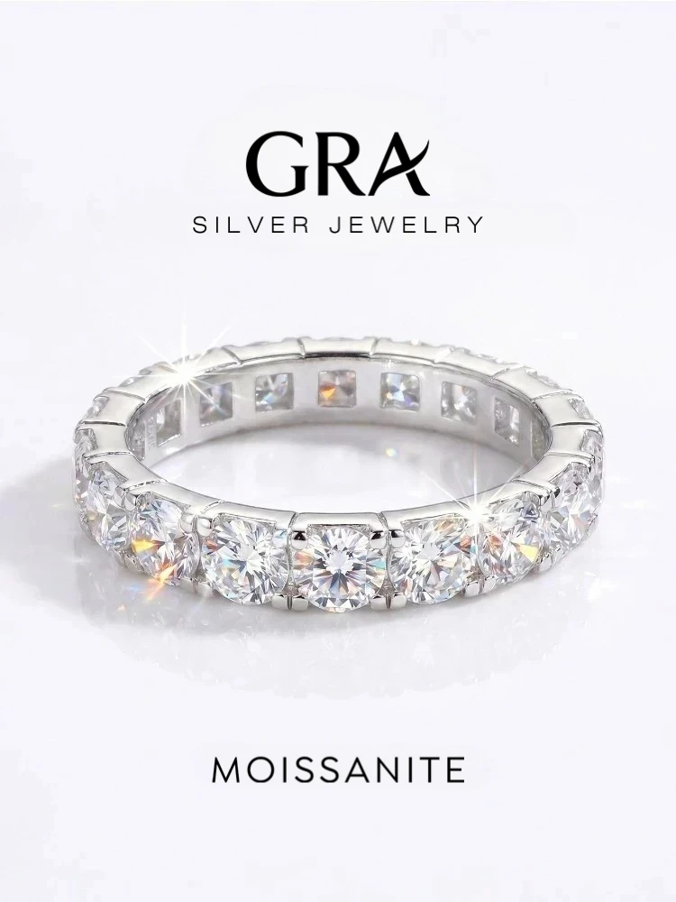 Anillo Sencillo de Moda con Diamante Moissanita Circular Blanco Real de 0.1CT para Uso Diario de Mujeres, Plata de Ley 925, Joyería Fina