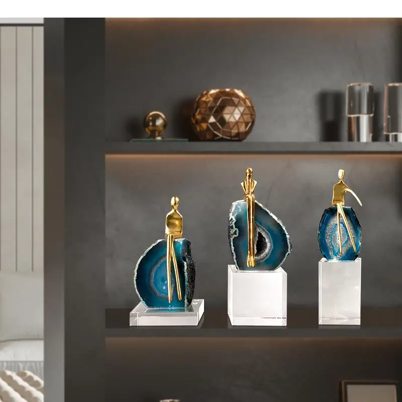 

Абстрактная Золотая фигурка, скульптура, кристалл ручной работы, агат, камень, Современная фотография