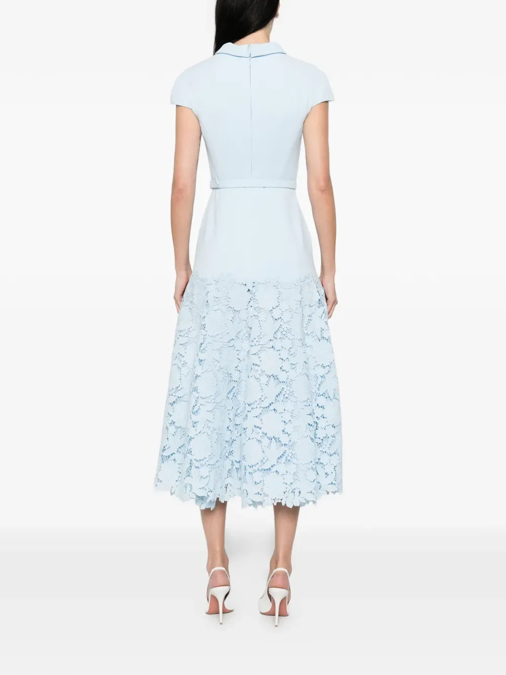 

Elegant Pale Blue Evening Dresses Women's High Collar Short Sleeve A-line Hem Cut-out Ankle Length Prom Gown Customized Dress