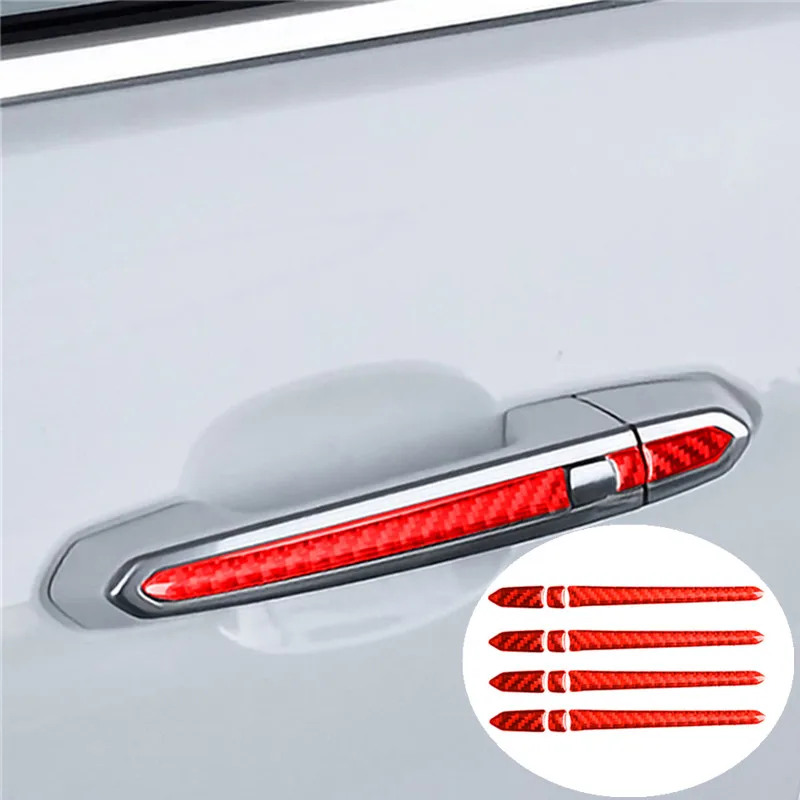 Car Door Handle Water Cup Pad Rear View Mirror Anti-Collision Strip Red Carbon Fiber Sticker For Cadillac ATS ATS-L 2013-2019