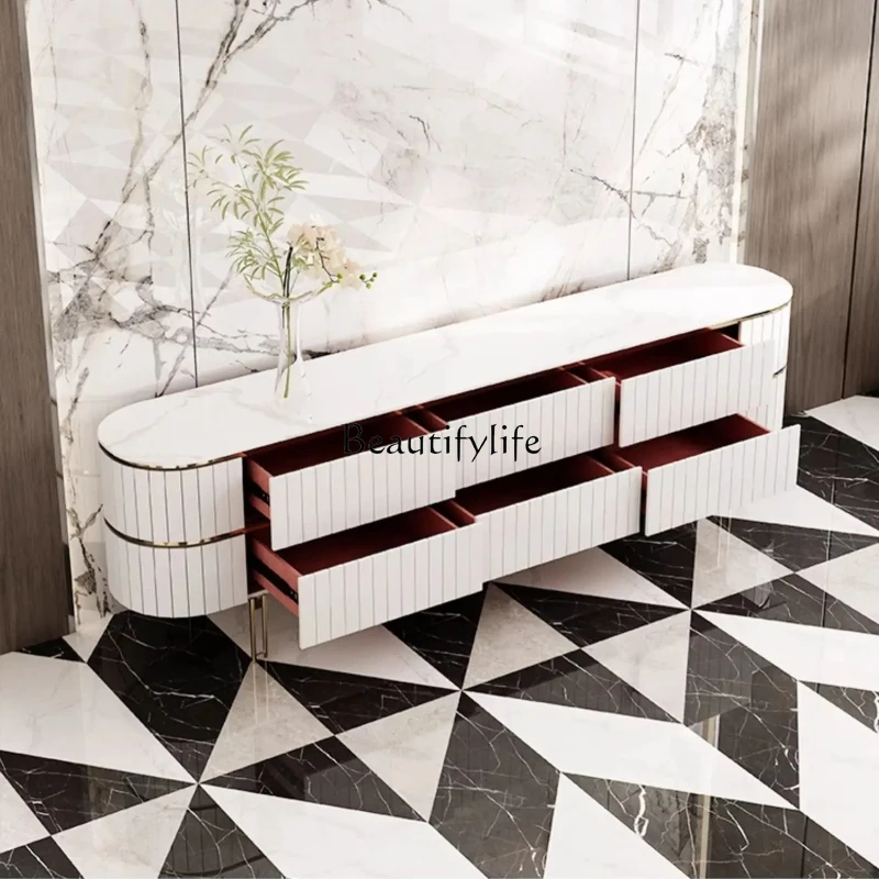 

Light luxury TV cabinet coffee table combination villa living room bedroom storage rock slab TV cabinet