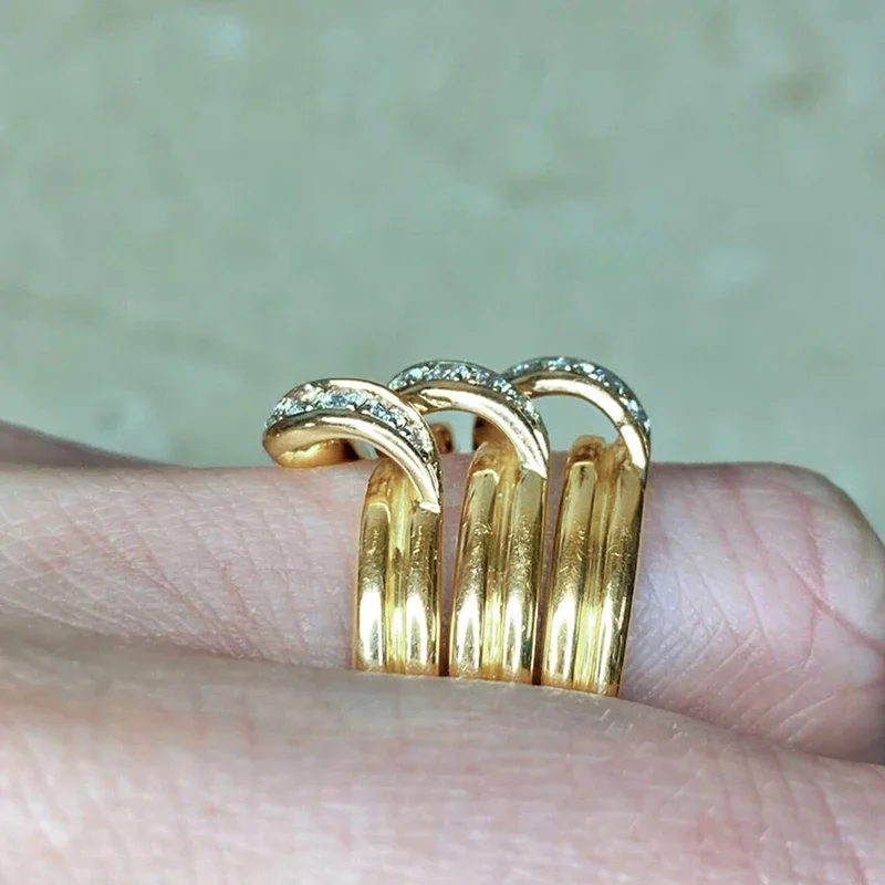 CAOSHI Stylish Multi-layered Ring Gold Color Bright Zirconia Finger Jewelry for Anniversary Party Fashion Accessories for Women