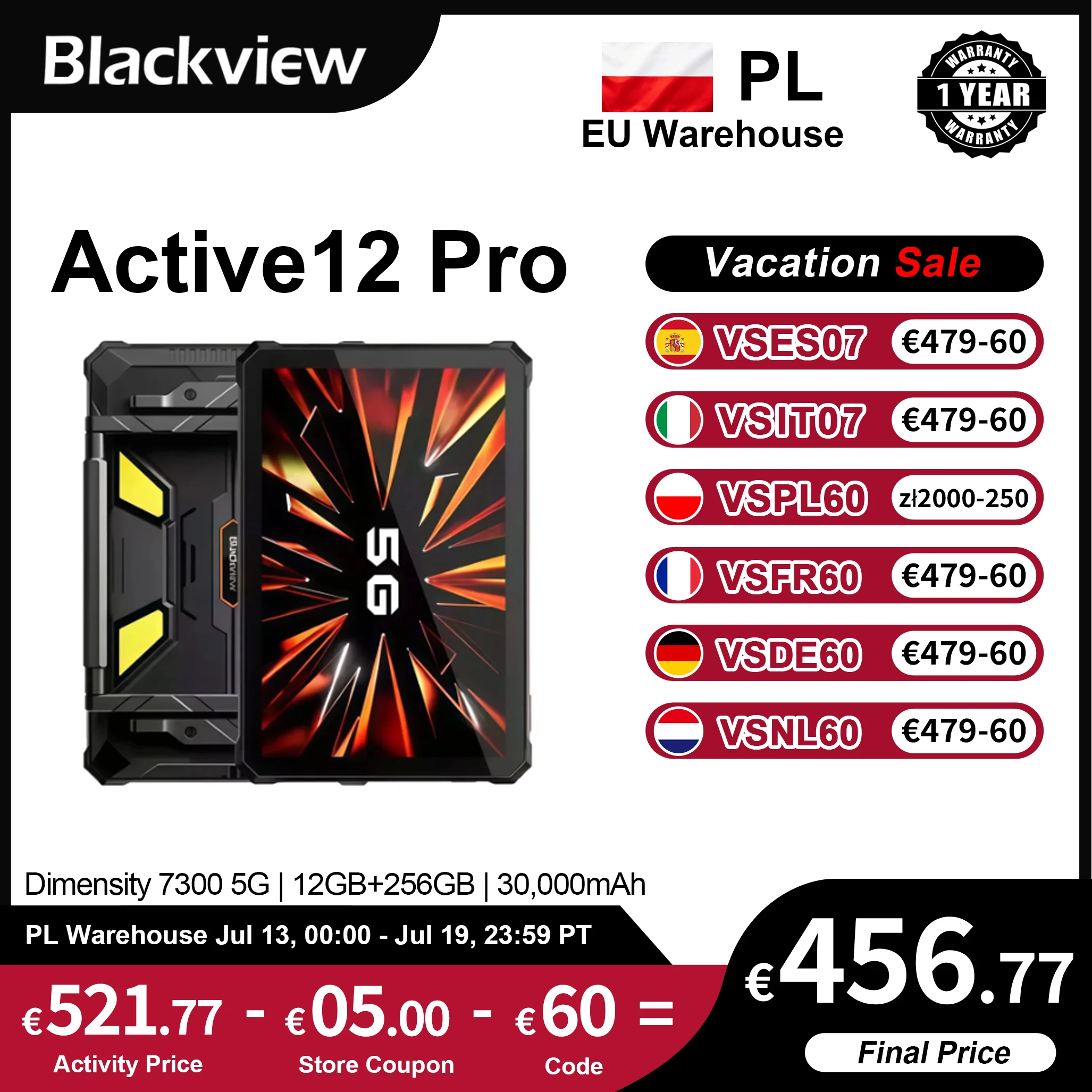 Tablette robuste 5G Blackview Active 12 Pro 2025 de pointe, IP69, Android 15, écran FHD+ 11 pouces, 12 Go+256 Go / 16 Go+1 To, batterie 30000 mAh