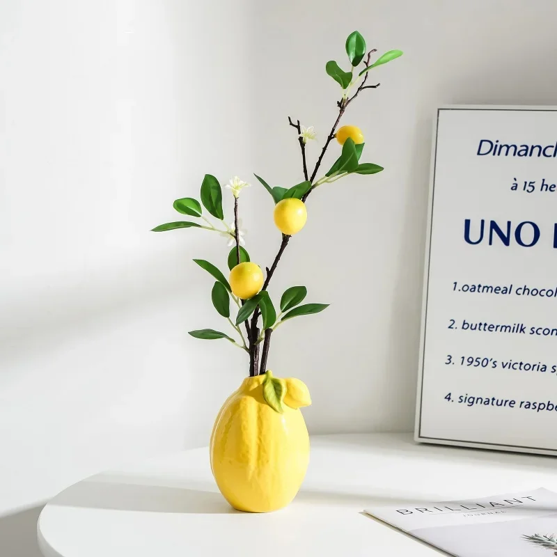 Ceramic Vase Cartoon Lemon Flower Vase Flower Arrangement Accessories Simulated Fruit Ornaments Terrarium Home Decoration
