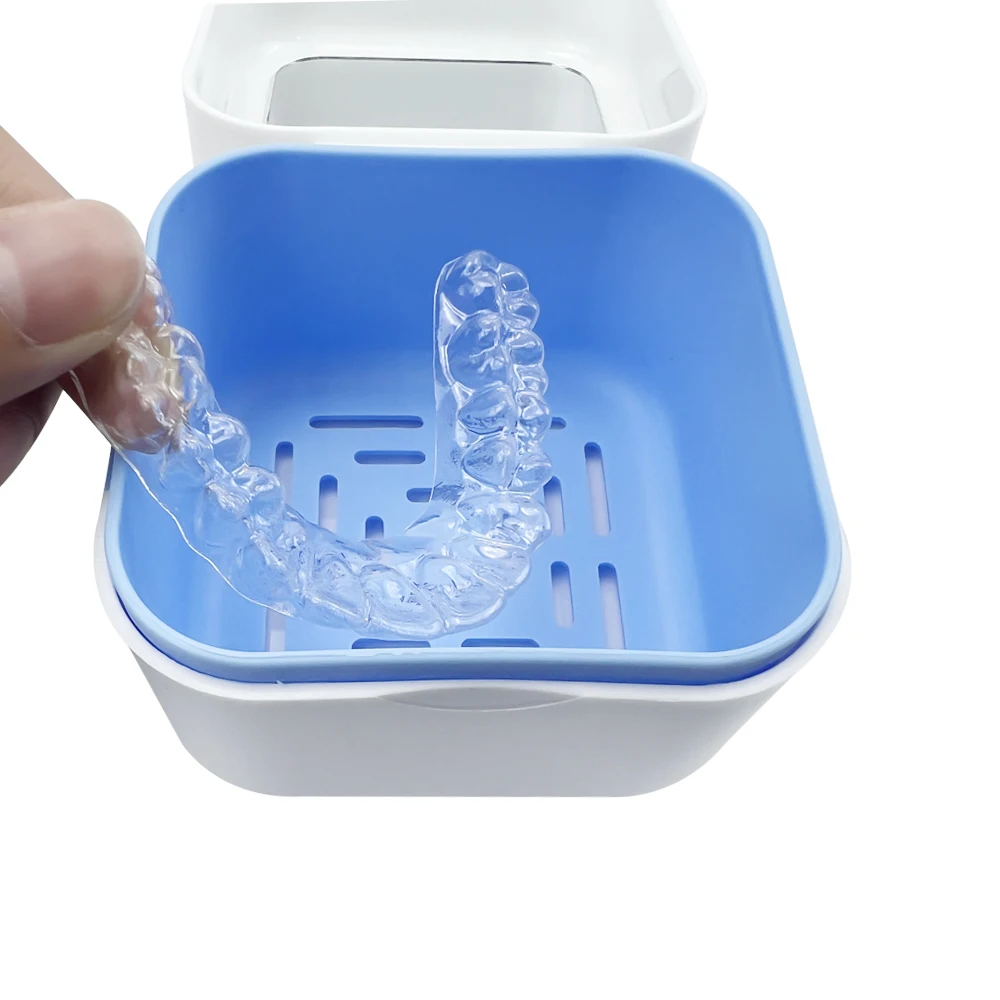 Denture Bath Box Cleaning Teeth Case Dental Orthodontic Retainer Case Mouth Guard Organizer With Mirror Oral Hygiene Containers