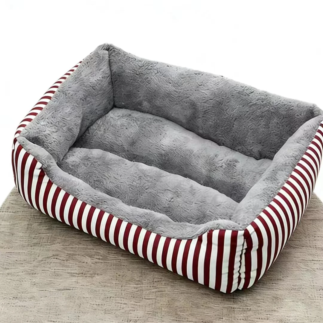 Cama para perro a rayas rectangular con borde acolchado todo el año - imagen 2