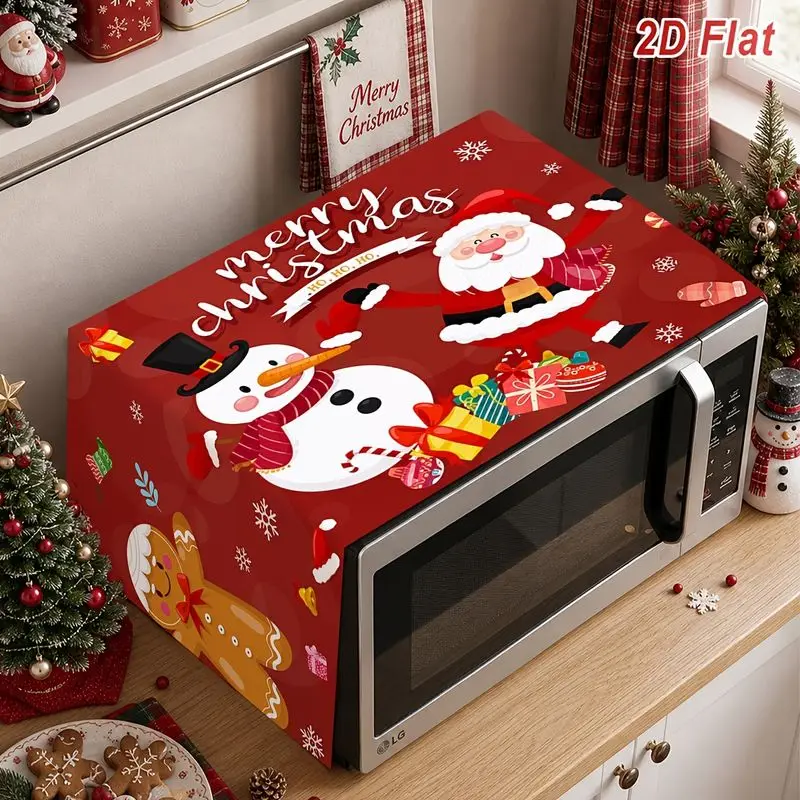 VIKAMA Santa Snowman Penguin Xmas Microwave Cover Snowflake Print Dustproof Oil Resistant Kitchen Countertop Holiday Home Deco