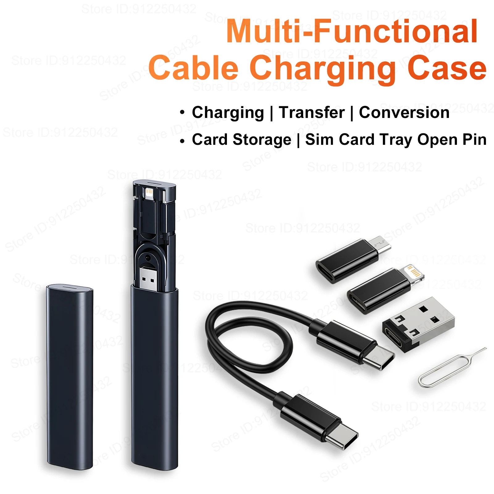 5 In 1 Multi-function Cable Charge Box PD60W USB C To Type C Cable Adapter For iPhone Micro Type C Converter SIM TF Card Storage