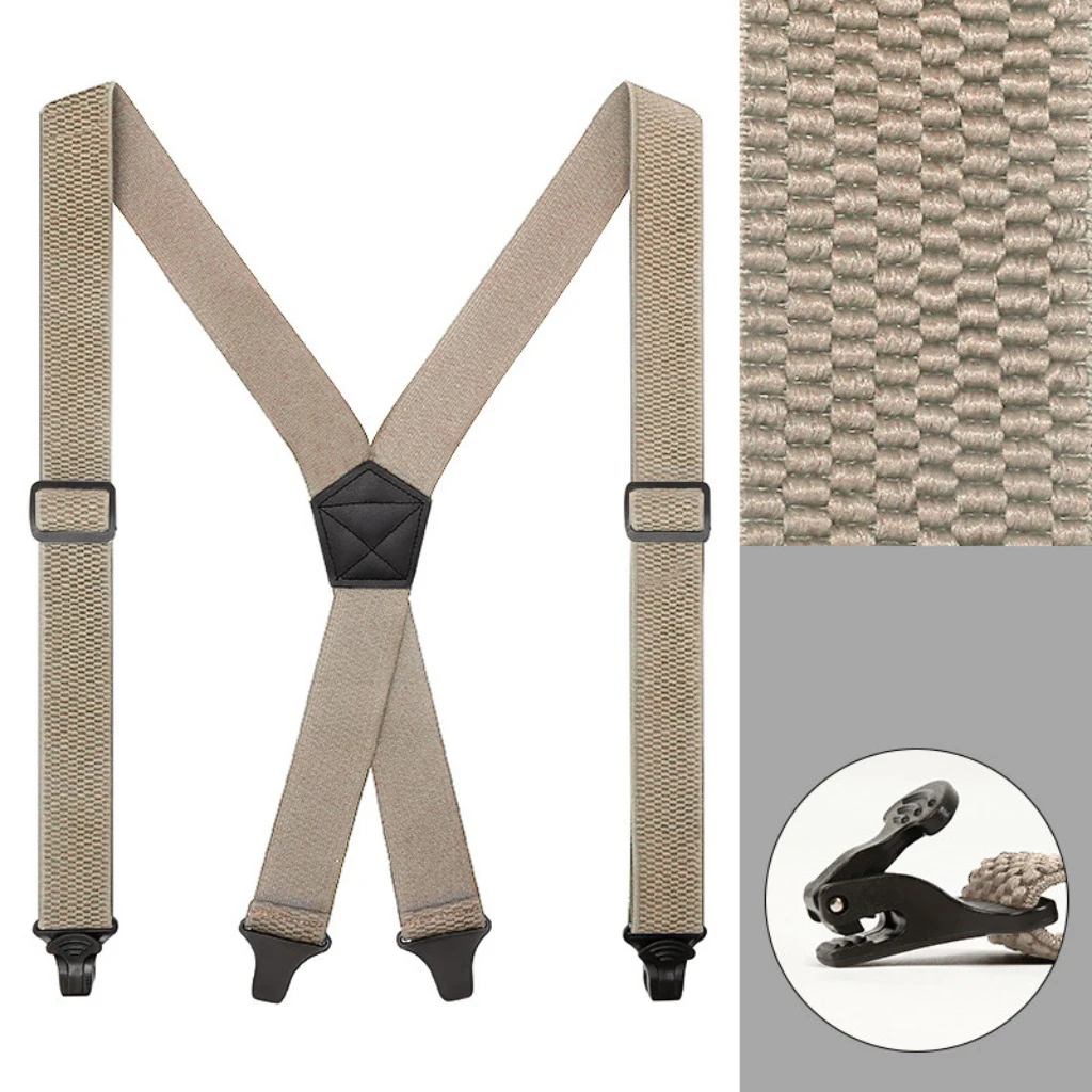 Robuste Hosenträger für Herren, Arbeit, Biker, Outdoor, 3,8 cm breit, X-Rücken, mit 4 Karabinerhaken, verstellbare elastische Hosenträger, Gurt