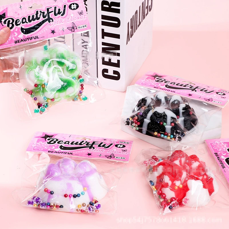 Cute Big Cat Paw Squish Fidget Toy Soft Slow Rebound Stress Relief Toy Pinch Decompression Gift Flocking Cat Claw Squeeze Toy