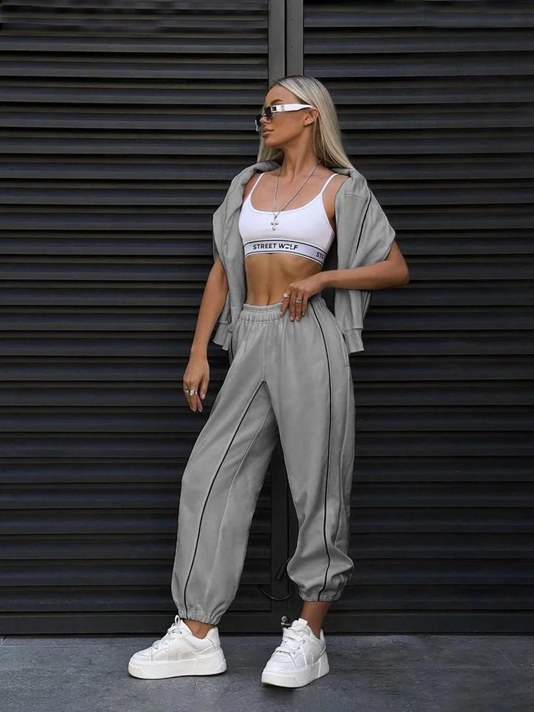 Conjunto de dos piezas para mujer, jersey, pantalón, survêtement, sudadera, deporte, taille élastique, ropa de calle, conjuntos a