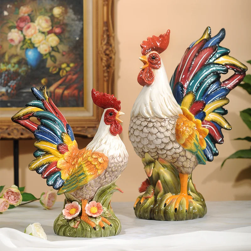 

Ceramic Rooster Figurine Lucky Chinese Zodiac Animal Home Decor for Living Room Entryway Wine Bar Shelf Decor Garden Ornament