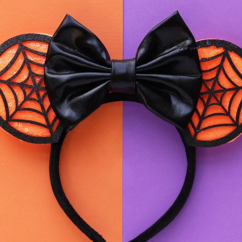 Halloween Festival Spooky Party Decor Orange&Purple Bow Cobweb Ear Headband Stylish Funny Cosplay Hair Accessory Matching Outfit