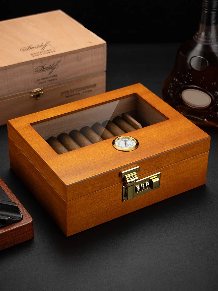 High end cedar cigar box, cigar humidifier box, portable cigar storage box, cigar storage box, cigar lid (excluding cigar smoke)