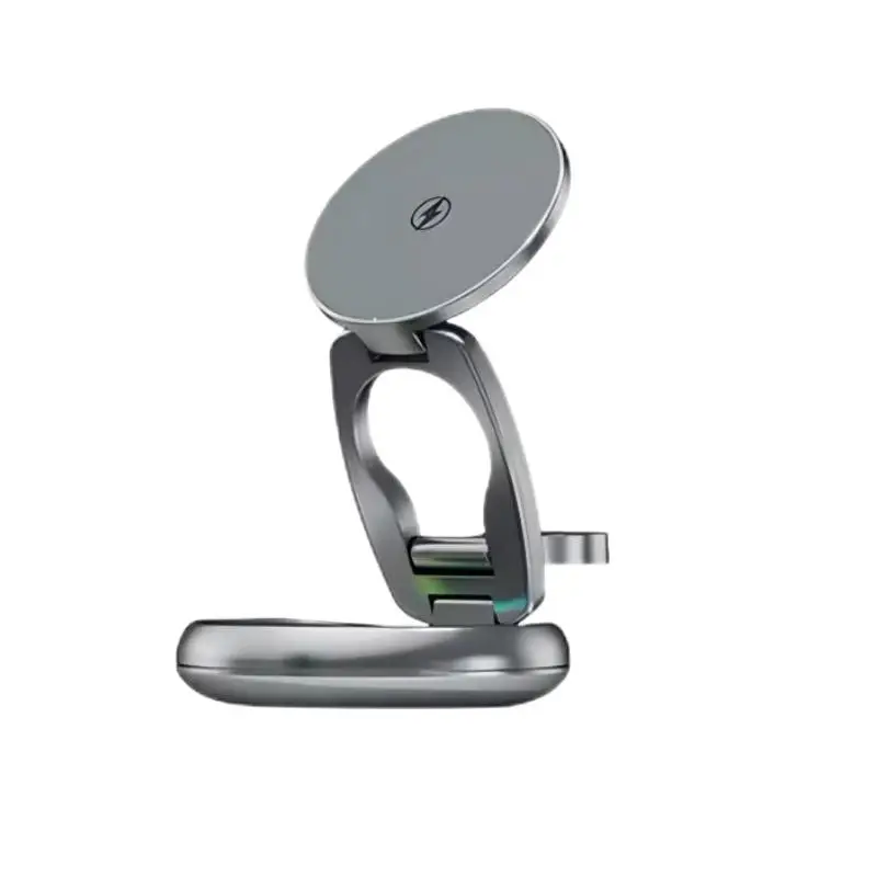 

15W Smart Portable 3-in-1 Foldable Rotating Wireless Charging Stand Aluminum Alloy Magnetic Fast Phone Watch Holder