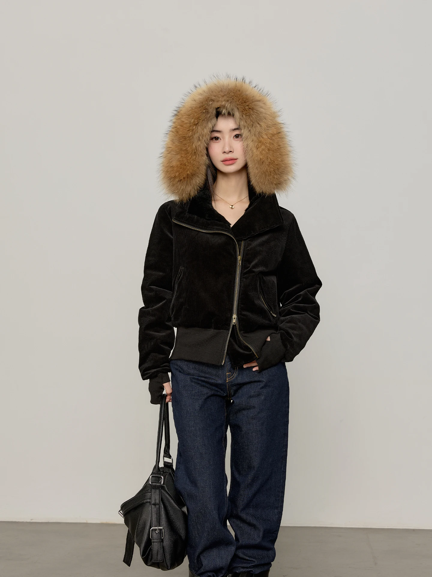 

ort Women's Fur Collar down Jaet White Goose down Warm Casual Sle Zipper Closure Hooded Coat Stand Fit Chinese Brand