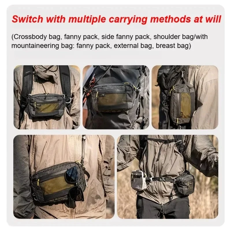 Ultralight Waterproof Fiber Waist Pack 1.1L, Multi-pocket Outdoor Waist Bag for Running Cycling Camping