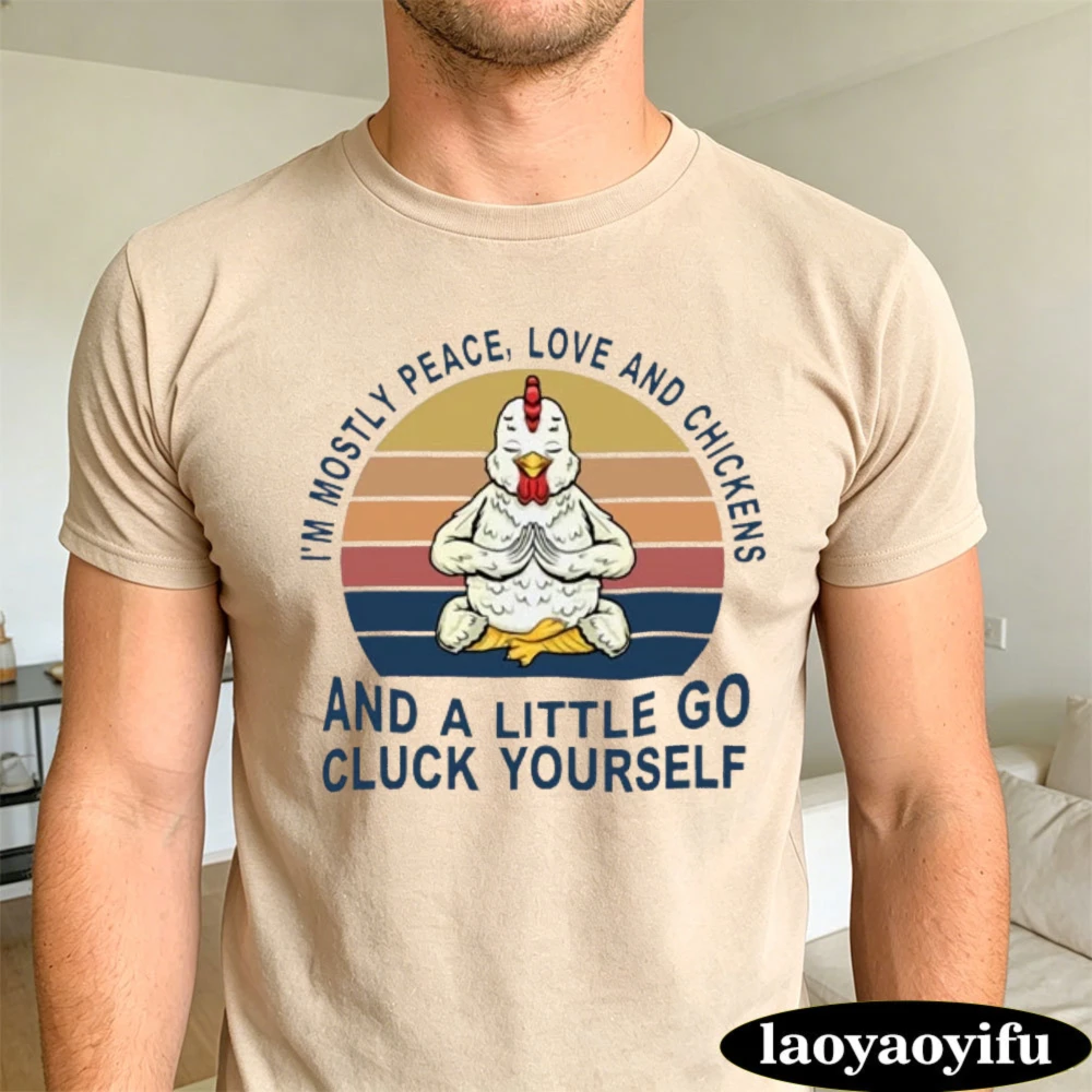 T-shirt humoristique « Paix, Amour et Poulets » avec motif de poulet, coton, manches courtes, cadeau pour les amoureux des poulets