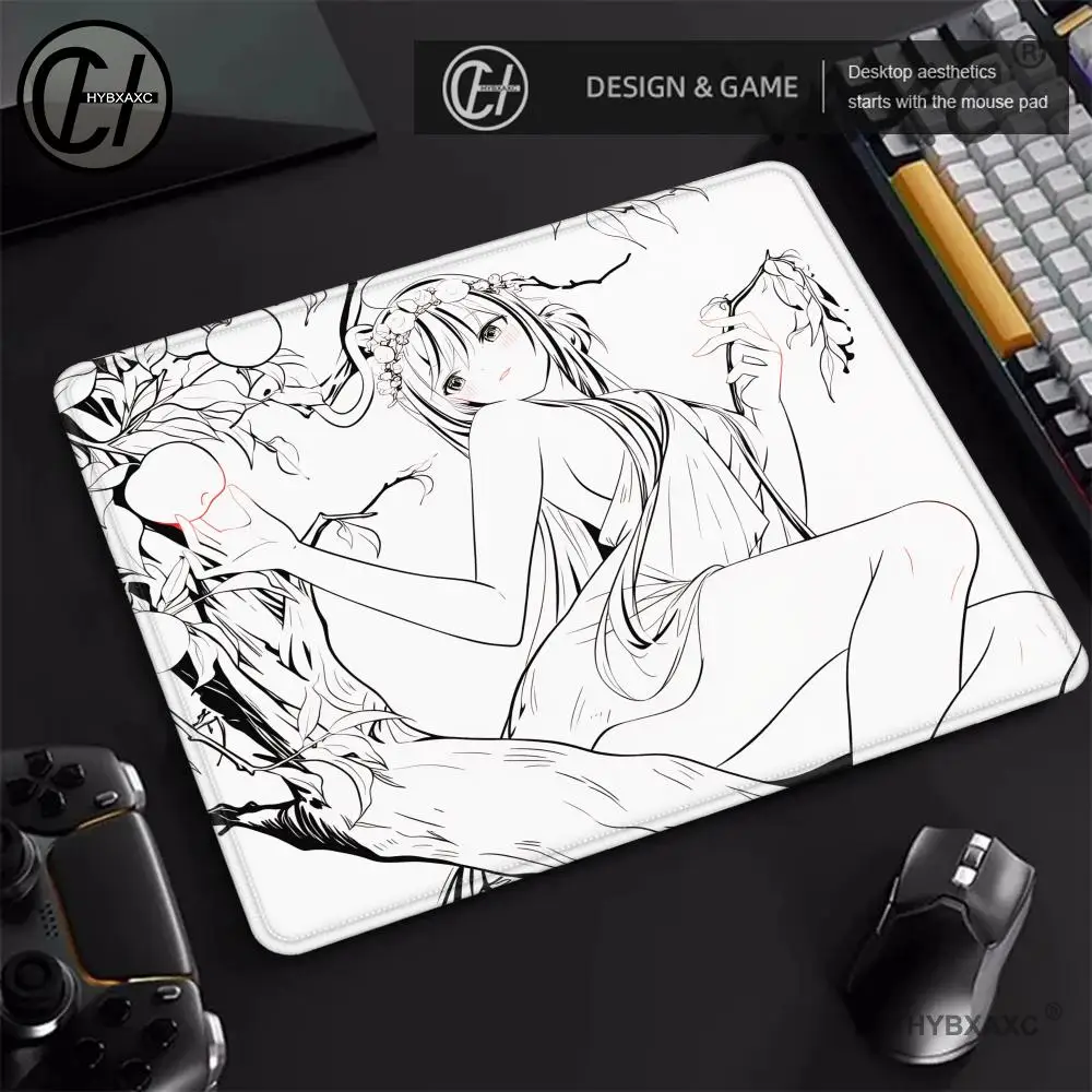 HYBXAXC Art Creative Cartoon Line Girl Photovoltaic Glass MousePad Smooth Surface for Professional FPS eSports  Waterproof