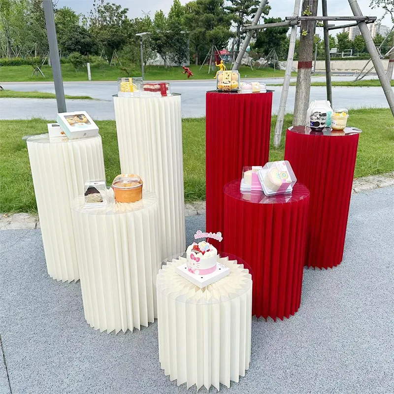 Wedding Props Folding Dessert Table Ornament Roman Column Road Guide Cylinder Column Wedding Window Origami Decorative Pillar