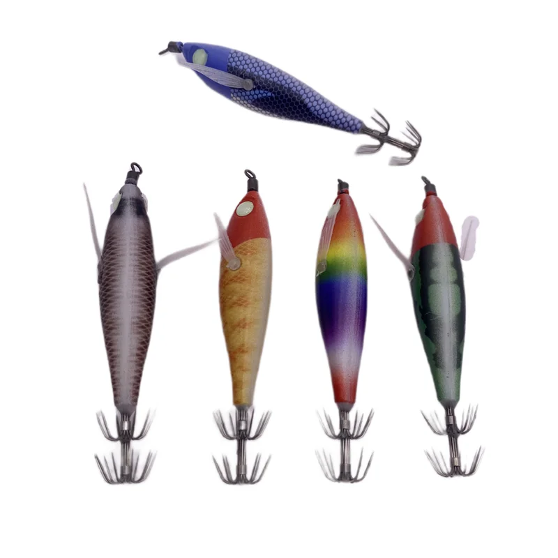 6g/8cmLuminous Wood Shrimp Lure Octopus Bait Squid Jig TOTO SUTTE Fishing Silicone Wing Squid Jigs Lures JAPAN hook